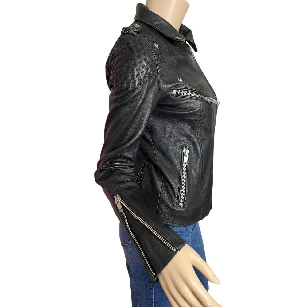 Maje Biker Moto Zip Jacket Black Lamb Leather Size 38 - Picture 3 of 16